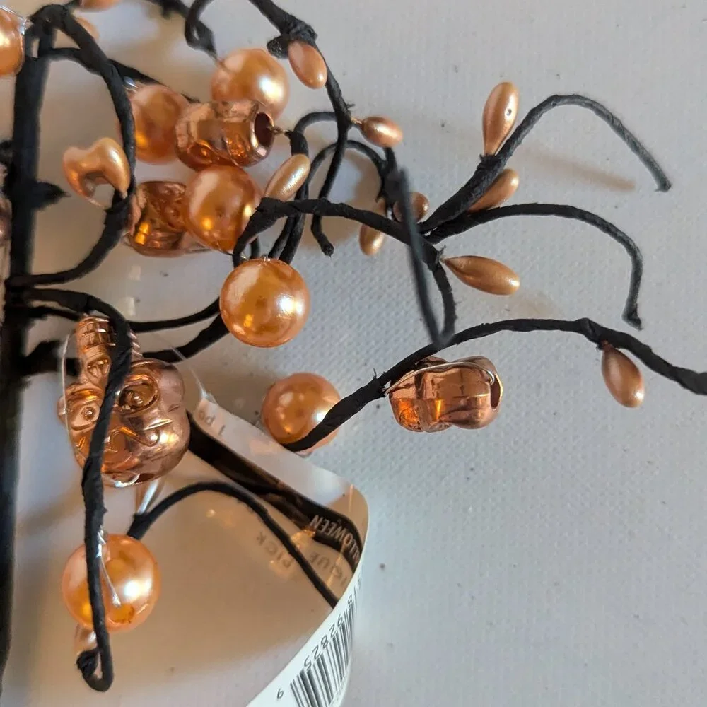 NWT 3 Goth Skulls Pearls Orange Halloween Decoration Floral Picks Ashland Decor